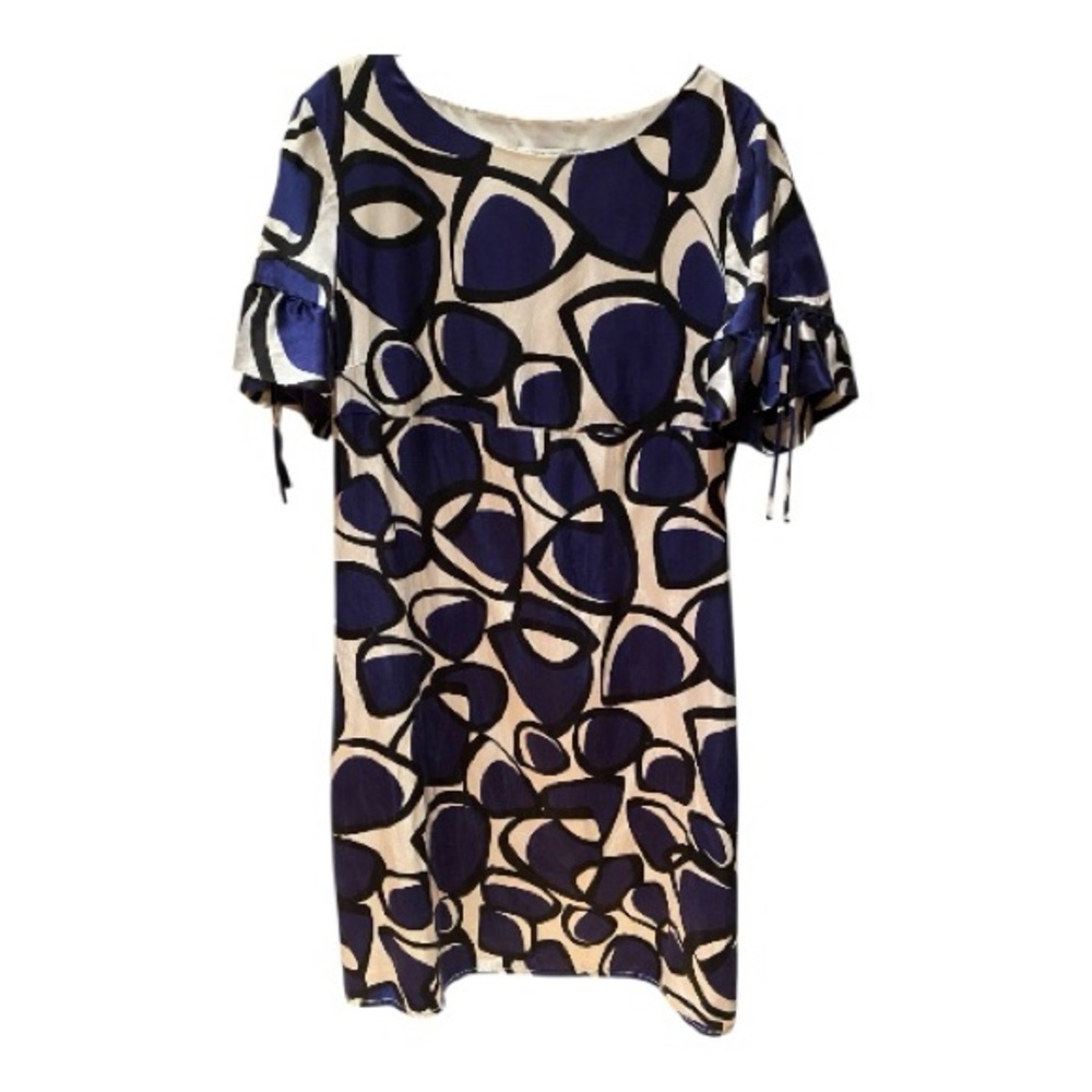 Peter Nygard Silk Blue and White Abstract Dress